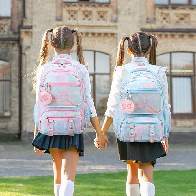 Backpack for Girls, Rainbow Butterfly Girls Backpacks with Lunch Bag Pencil Case Set, Kids Backpack Kindergarten Elementary Middle School Book Bag for Teen Girl Children Students