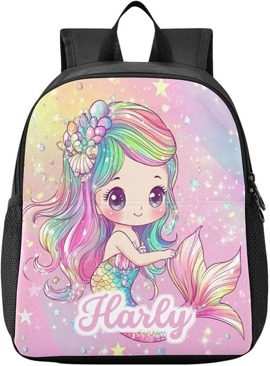 Cute Cartton Mermaid Toddler Backpack for Boys Girls 3-6 Small Preschool Backpacks for Kids Elementary Mini Bookbag for Preschool for Travel