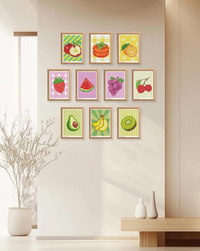 forever young Minigem Diamond Painting Kits Mini Diamond Art Kits, 10Pcs Small Diamond Art Kits for Adults 3-Hour Painting, Postcard-Style Resin Square Drill Diamond Painting Kits 5x7 Inch (Fruit)