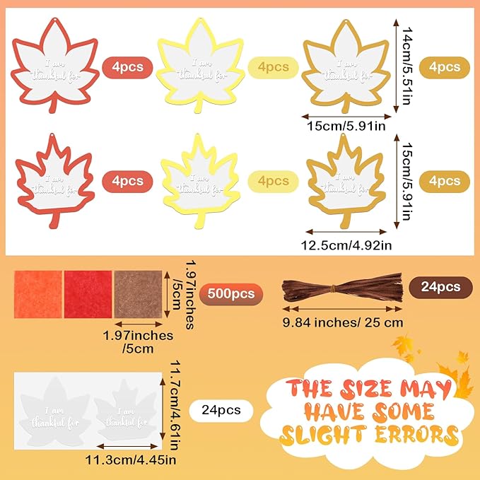 Chiisong 24 Sets Fall Maple Crafts Kit DIY Tissue Paper Sign Crafts for Back to School Fall Harvest Thanksgiving Religious Christian Party Fun Home Actives