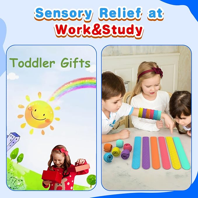 6 Packs Fidget Toys Slap Bracelets for Kids Sensory Toys for Kid s with Autism Sensory Products,Autism Classroom Must Haves Calming Sensor y Toy for Special Needs, Valentine Classroom Gifts for Kids