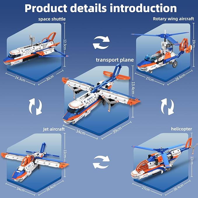 STEM Building Toys for Kids 6-14,5-in-1 Remote & App Controlled Construction Plane/Jet Aircraft/Helicopter/Space Shuttle/Wing Aircraft,325 Pcs Building Blocks Set Birthday Gift Ideas for Boys Girls