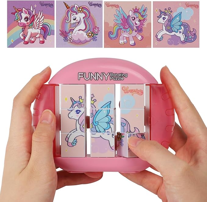 Rotating Puzzle for Kids 3 4 5 6 7 8 Year Old, 4 Puzzles in 1, Toddlers Travel, Car, Airplane, Road Trip Activities, Fine Motor Skills, Fidget, Gift for Boys & Girls Ages 3+ (Alicorn)