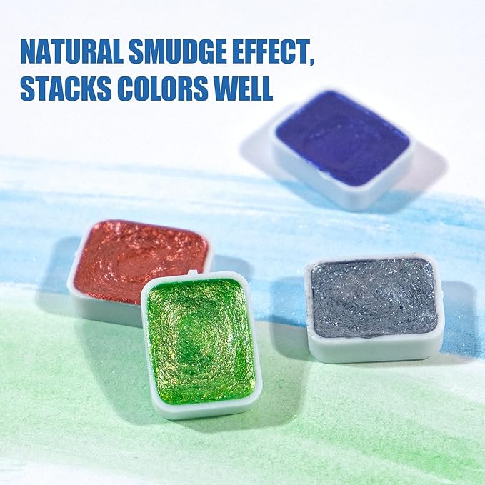 Mini Forestry Shifting Watercolor Painting Set - 40 Color Shifting Watercolor Paints, Shimmer Metallic & Glitter Watercolor Paints, Matisse & DunHuang Style