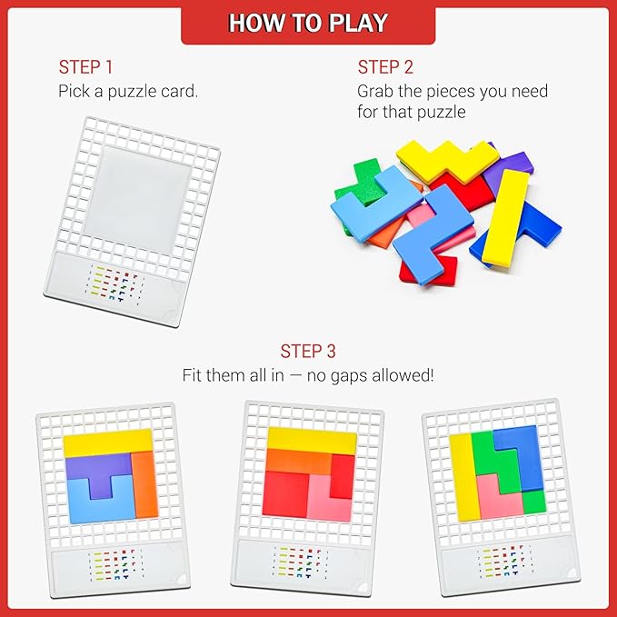 Block Puzzle Color Shape Pattern Brain Games 3D Logic IQ Game Fast-Paced, Addictive, and Easy-to-Learn Educational Building Blocks for Game Night Party Supplies Birthday Graduation Gifts