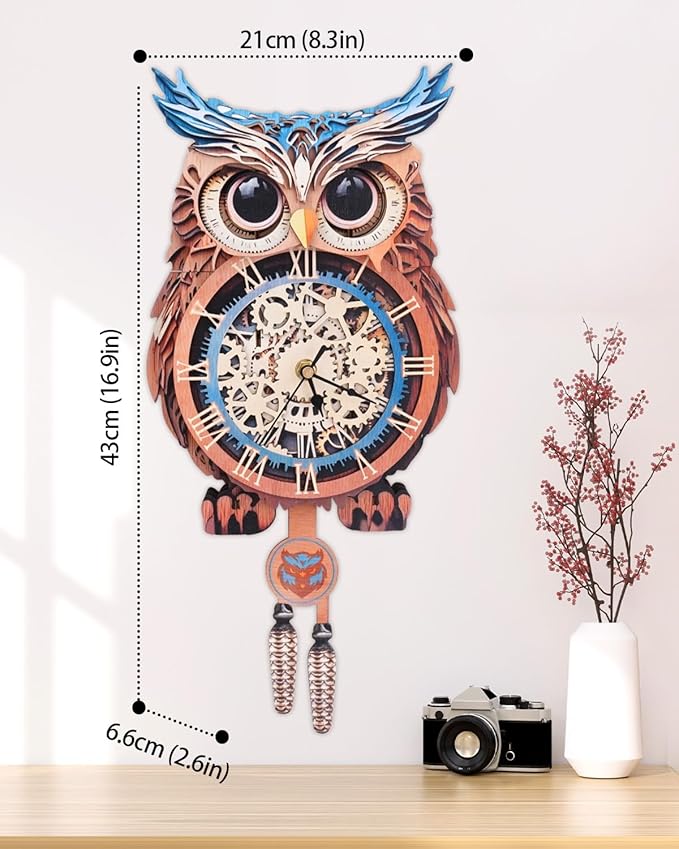3D Wooden Puzzles for Adults, Wooden Puzzles for Adult Owl Clock DIY Kit with Pendulum, Beginner 22 Pcs 3D Puzzles, Creative Gift Ideas for Adults Teens