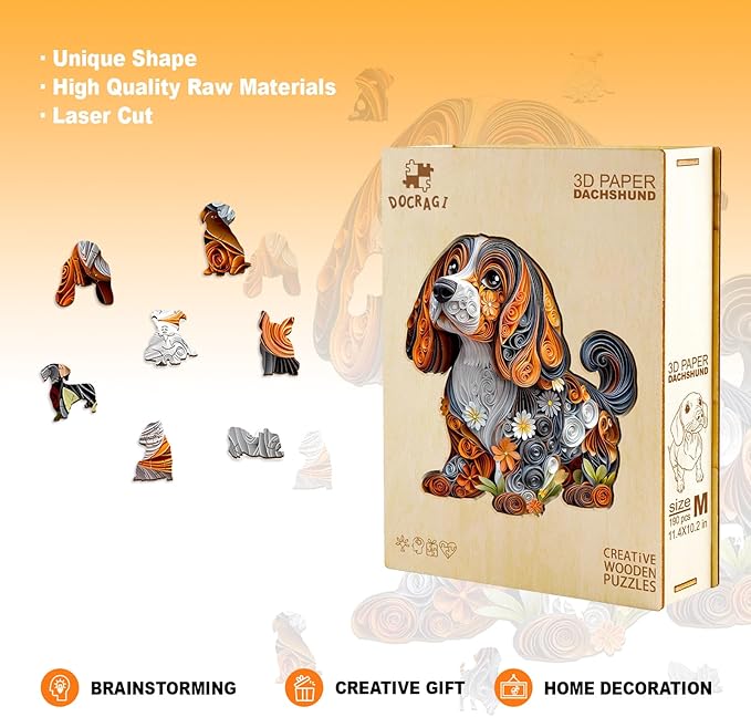 Wooden Puzzles for Adults - Paper Dachshund Wooden Jigsaw Puzzle - Unique Animal Shaped Wood Puzzles Adult - Christmas Birthday Gifts for Adults/Friends/Family - 95pcs 8.5 * 7.5in