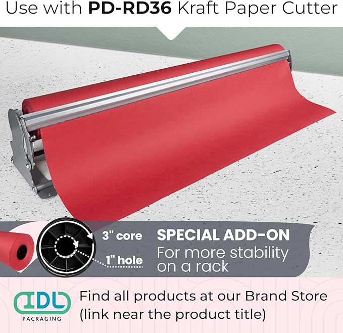 Red Kraft Paper Roll 36" x 2160" (180 feet), Pack of 6 - Craft Paper Roll 45 lb Thickness - Red Paper for Gift Wrapping&Moving - Rolls of Paper for School - Art Paper Roll for Kids by IDL Packaging