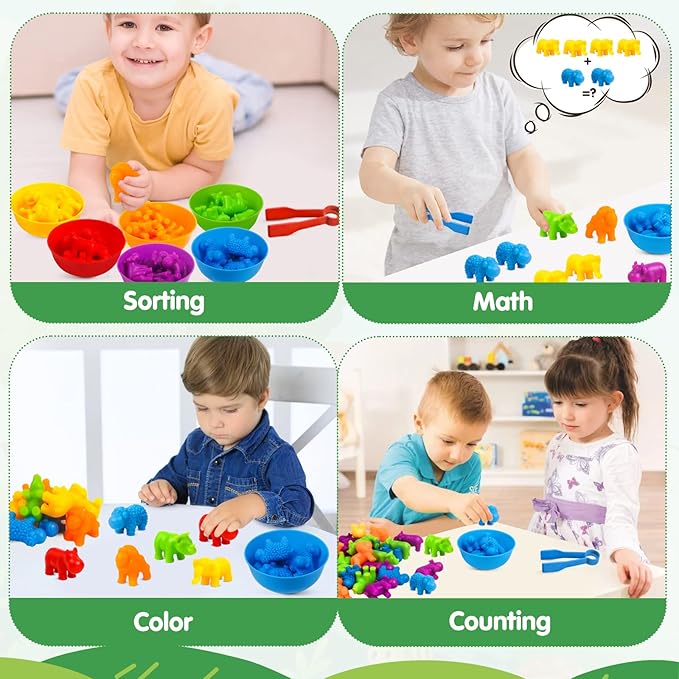 Counting Toys Matching Game for Kids with Sorting Bowls Preschool Learning Educational Activities Toys Color Classification and Sensory Game Set Toddler Montessori Toys for 3 4 5 Years Old-Animals