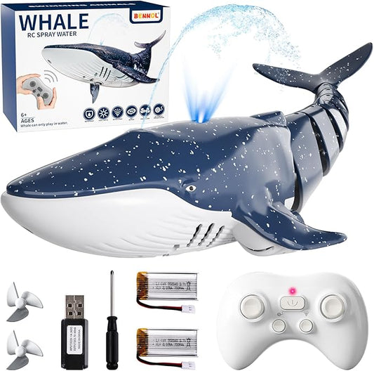2.4Ghz Remote Control Whale Shark Toys for Boys Kids, 1:18 Scale High Simulation Whale Shark for Pool, Electric RC Whale Shark Fish Toys with Light & Spray Water Function for 4 5 6 7 8 9 Year olds Kid