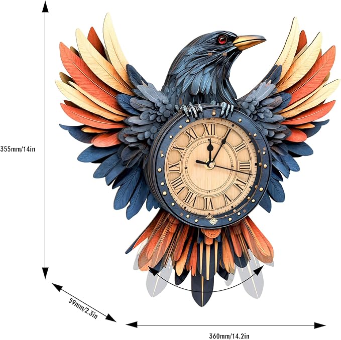 KAAYEE 3D Puzzle for Adult, Wooden Raven Pendulum Clock Mechanical Model Kit, 34 PCS DIY Vintage Wall Clock Building Kit, Creative Craft Gift for Birthday Home Decor (Battery Not Included)