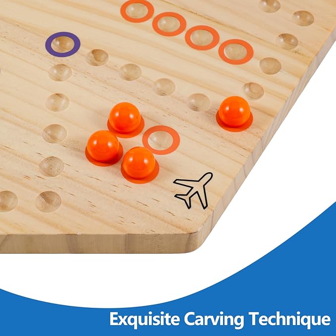 Large Size 20 inches Wood Wahoo Marble Board Game 2 Sided 4-6 Player for Friends and Family Party,Classic Stragecy Trouble Game with 6 Dices,24 Marbles