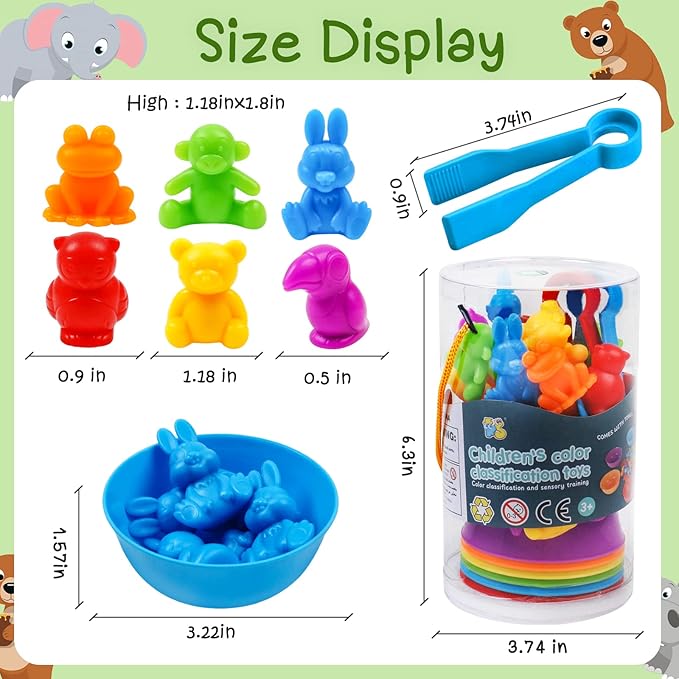 Counting Color Sorting Toys Animals Matching Games with Rainbow Bowls,Preschool Learning Educational Montessori Sensory Training Activities Toys Easter Gift for 3 4 5 Year Old Toddlers