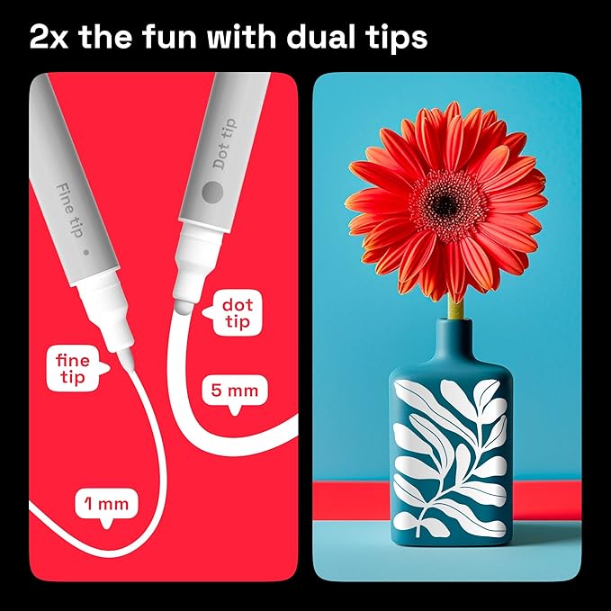ARTISTRO 2 White Dual-Tip Acrylic Paint Pens - Multisurface Markers for Glass, Rock, Fabric, Wood, Plastic & More - 5mm Dot + 1mm Fine Tips
