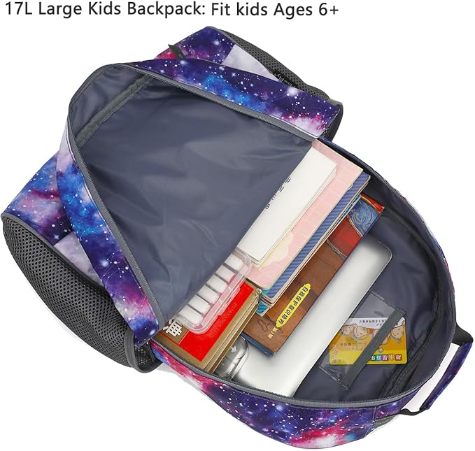 FlowFly Kids Backpack for Toddler Boys Girls, Simple Lightweight Bookbag for Daycare Kindergarten Elementary School Travel, Small Modern Bag (Large), Galaxy