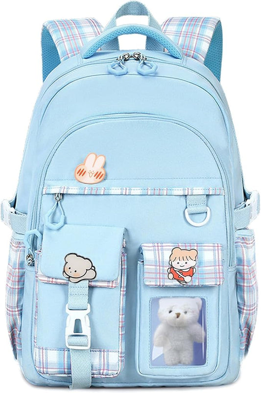 Girls Backpack,Cute School Backpack for Girls Kids Teens,Kawaii Bookbag for Primary Elementary, Blue