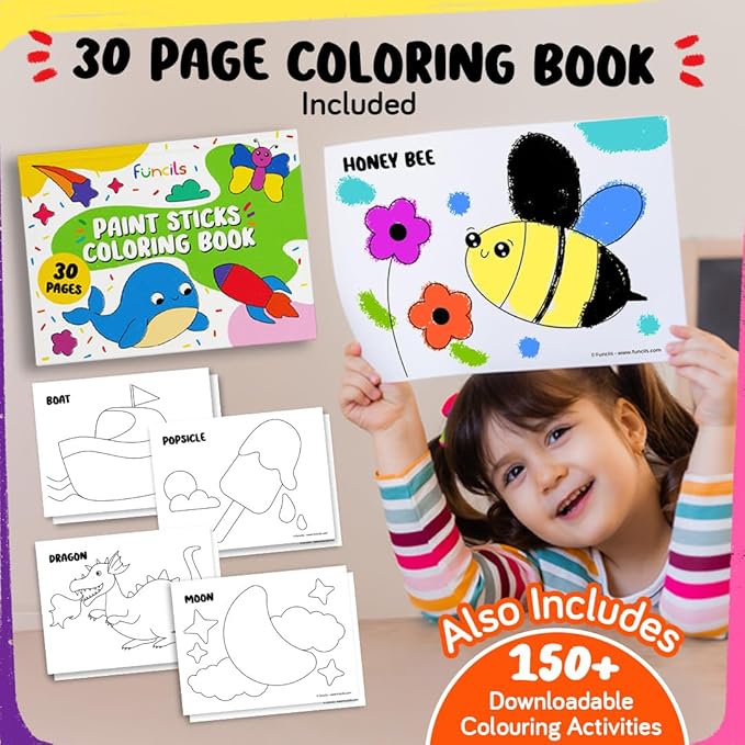 24 Tempera Paint Sticks for Kids with Coloring Book - Washable, Non-Toxic Markers for Toddlers | Works on Paper, Canvas, Wood, Cardboard - Art Craft Supplies, Painting Crayons Ages 1 2 3 4 5 6