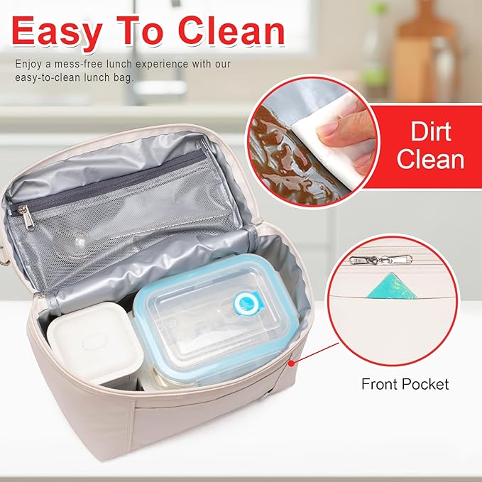 NOL Natural Organic Lifestyle Insulated Lunch Bags for Women Cooler Bag Lightweight Nylon Waterproof Lunch Box For Work(Medium, Cream