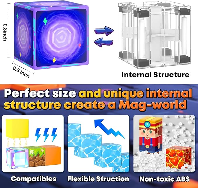 Magnetic Blocks Toys, Build Mine Magnet World Set, Magnetic Tiles Building for Boys & Girls Age 4-8 5-7, STEM Montessori Sensory Toys for Toddlers Kids Gifts