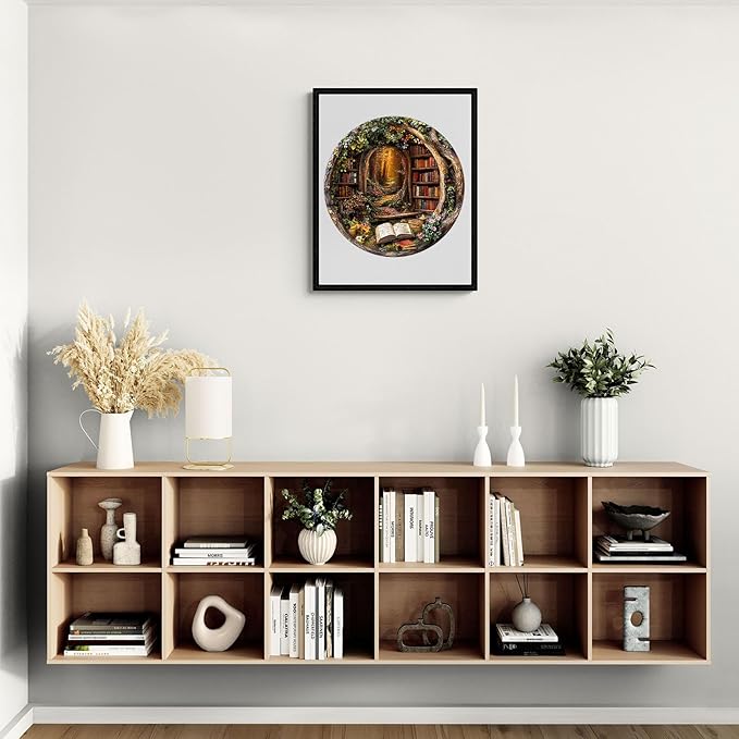 KAAYEE Wooden Puzzles for Adults, 3D Visual Effect Tree House Library Wooden Jigsaw Puzzle Unique Shape Wood Puzzle Adult, 3D Effect Flat Puzzle Birthday Family Games (L-13.4 * 13.4 in-295pcs)