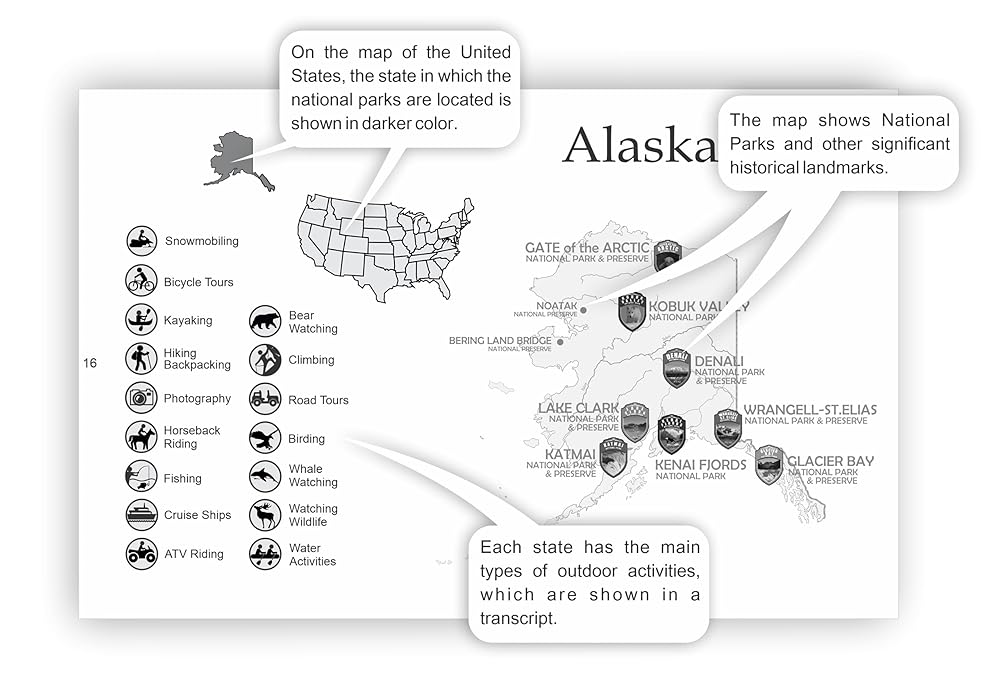 Adventures Go On. The BOOK is a guide to the National Parks of the United States of America with complete stickers for all 63 US National Parks. (Black/White Book)