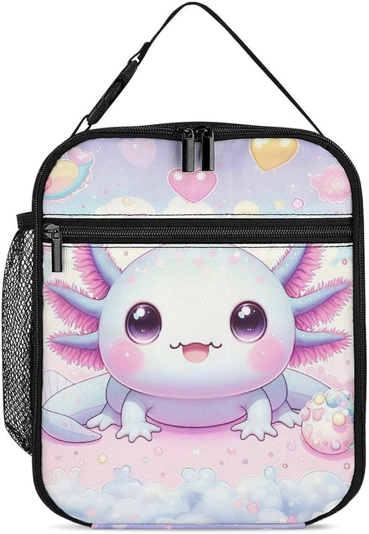 Axolotl Lunch Box - Cute Reusable Axolotl Lunch Bag for Women Men Kids - Small Portable Foldable Insulated Lunchbox for School Work Picnic
