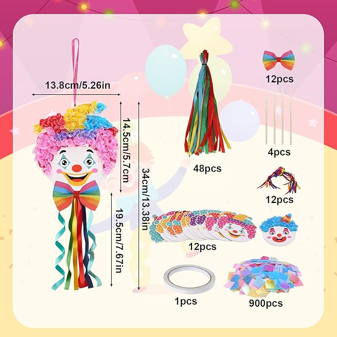 Fennoral 12 Pack Clown Craft Kit for Kids Make You Own Circus Poke in Art Craft Kits DIY Halloween Creative Activity Carnival Birthday Party Decoration