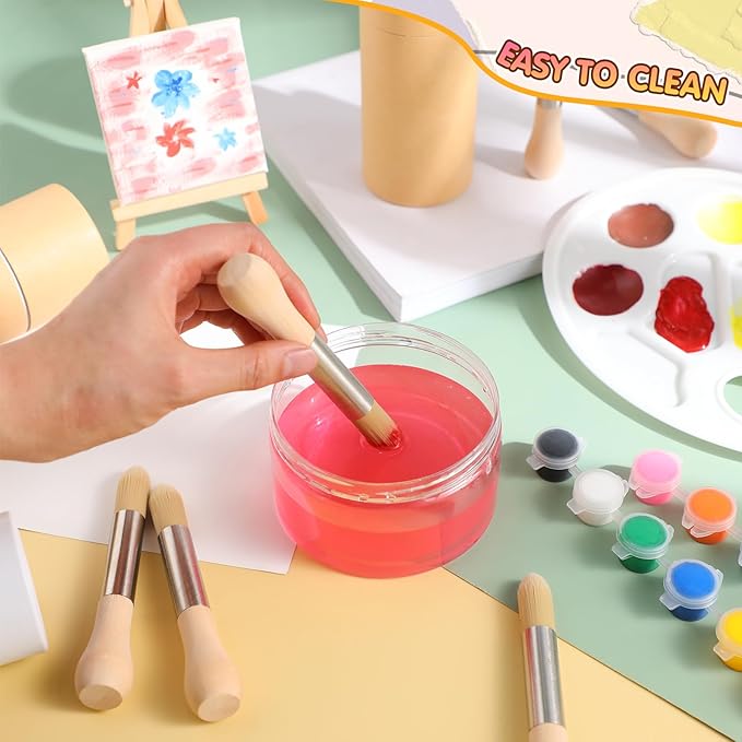 12 Pack Watercolor Paint Brushes Bulk Set for Kids Baby Toddler-4 Pcs Per Set Jumbo Brushes with Chubby Wood Handles for Easy Grip Paintbrushes Non Toxic Bristles for Art Craft (Wooden Color)