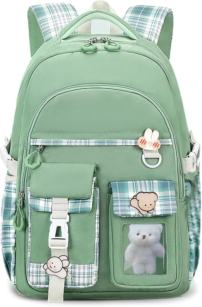 Girls Backpack,Cute School Backpack for Girls Kids Teens,Kawaii Bookbag for Primary Elementary,Green