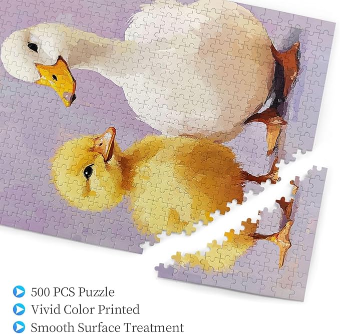 500 Piece Wooden Jigsaw Puzzle for Adults,Adorable Chicks and Ducklings,Brain Training Challenge,Stress Relief Activity,Heartwarming Farmyard Artwork, Eco-Friendly Woodens Pieces