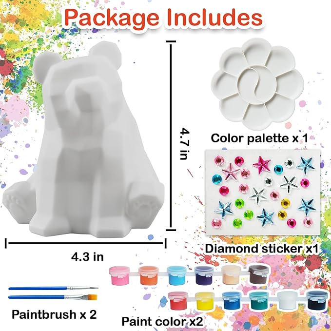 Goodyking Paint Your Own Bear Lamp Kit, DIY Geometric Bear Night Light, Arts & Crafts for Kids Ages 8-12, Painting Kit for Girls Boys Age 4 5 6 7 8+, Art Supplies Creative Gift for Birthday, Party