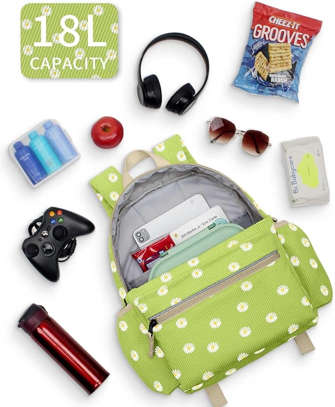 Corduroy Kids Backpack for Girls 6-10: Girls Backpacks for Elementary Kindergarten 15” H Fit Folder