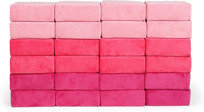The Original Premium Plush Building Block for Kids - Certified Safe Foam Blocks in Luxuriously Soft Fabric Covers - Set of 24 (Pretty Pink)