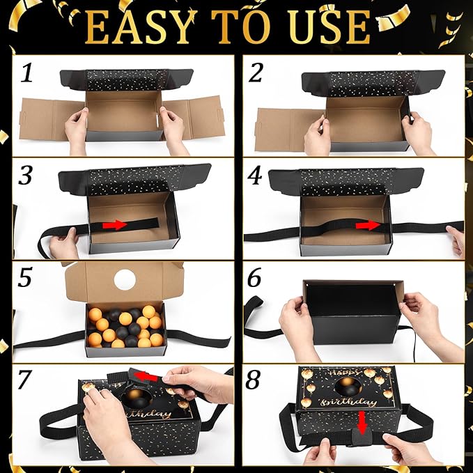 4 Sets Birthday Swing Shaking Balls Game Set Included 4 Shake Boxes and 4 Black Belts with 80 Balls Funny Twerk Ball Games for Outdoors Indoors Family Activities
