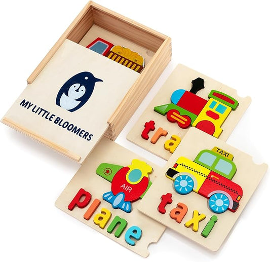 Montessori Wooden Puzzle for Toddlers – Educational Puzzles for Kids Ages 3-5, Fun Learning Toys for 3-Year-Olds, Fine Motor & STEM Development, Vehicle-Themed Gift for Preschoolers
