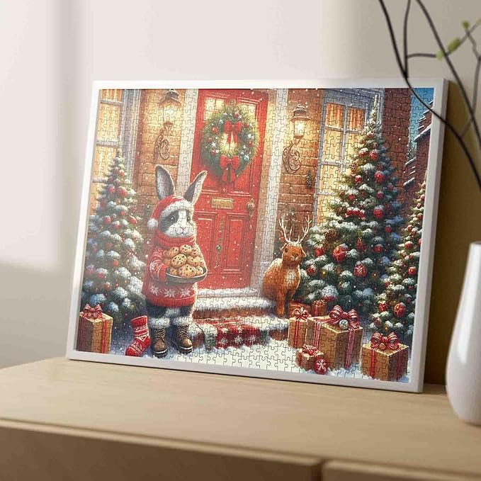 1000 Piece Jigsaw Puzzles for Adults Rabbit Delivery Christmas Cookie Painting Jigsaw Puzzle Animal/Wildlife 1000 Pieces Puzzles Family Fun Game DIY Craft Bedroom Decor Christmas Tree Puzzle Art Gift