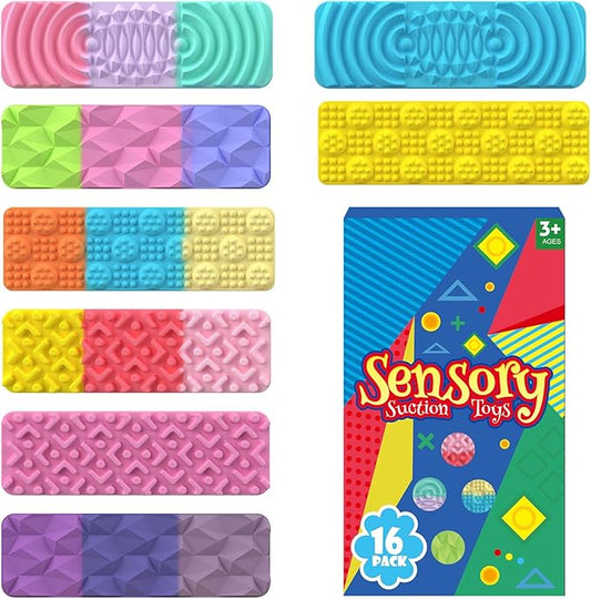 Fidget Toys for Kids Sensory Strips: 16 Pack Textured Suction Toys for Autism Kids Calming - Stress Toys for Autism Calming - Fun Fidgets for Student Classroom Prize Stocking Stuffers