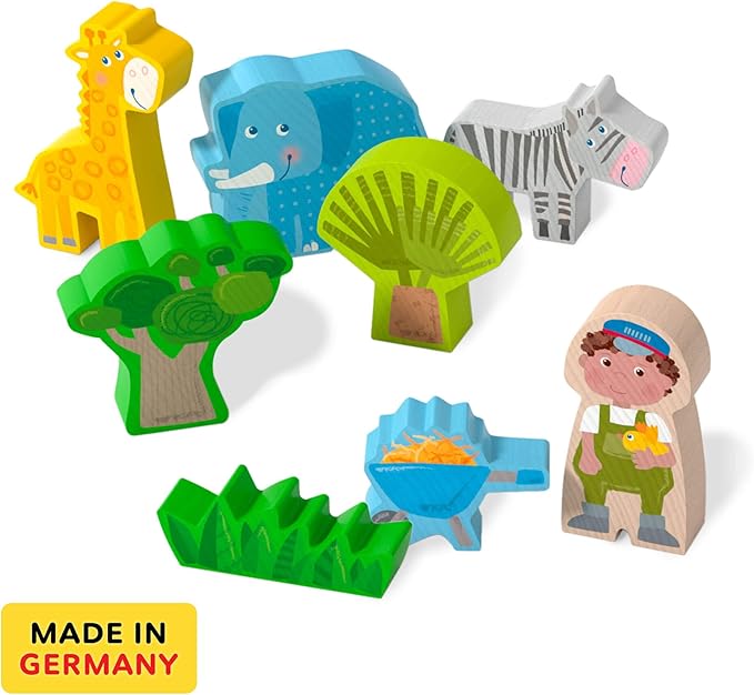 HABA Wooden Animal Playset - Play World at The Zoo, STEM Educational Toy with Zoo Animals & Accessories, Preschool Learning Toy for Ages 2+, Made in Germany