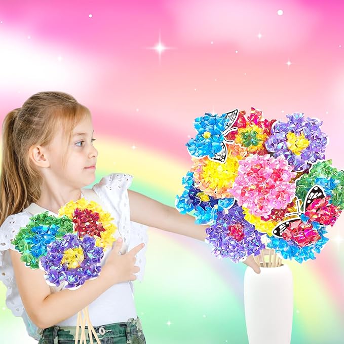 Poke in Fun Art Flower Bouquet Craft Kits for Kids,with 10 Flowers & 2 Butterflies,Arts and Crafts,Mess-Free Craft,DIY Art Activity Birthday Christmas Gifts Ideas for Girls & Boys Ages 4-10+