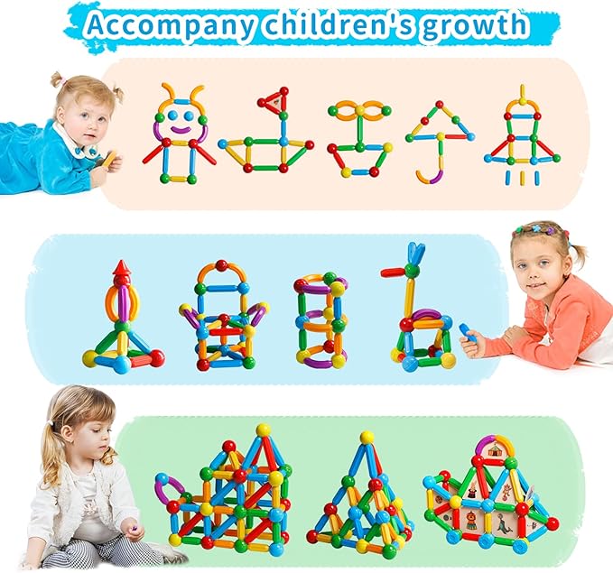 TOKBLOK Magnetic Blocks for 3 Years Old Girls Boys Magnetic Building Sticks Preschool Educational Learning STEM Toys Toddler Montessori Magnet Toys Kids Gift - 76Pcs Starter Set