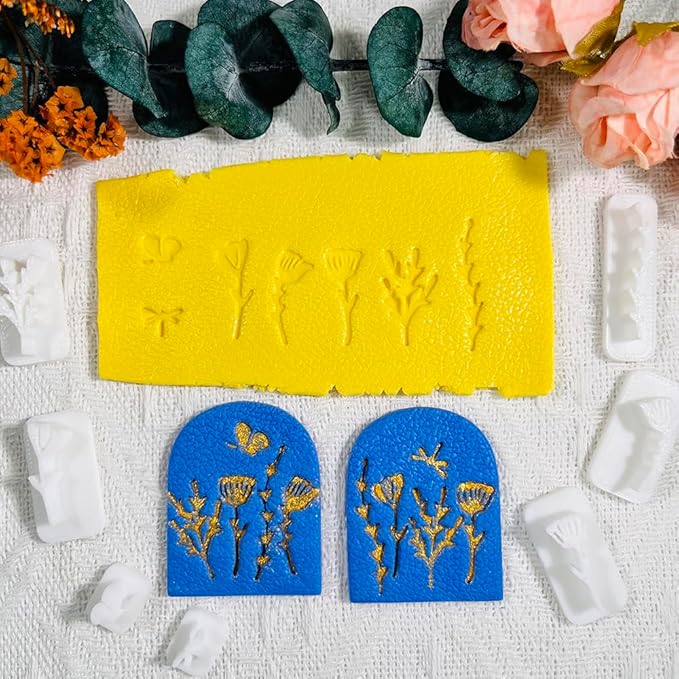 Polymer Clay Molds Nature Garden Set – 7PCS Botanical and Insect Texture Clay Molds for Polymer Clay Jewelry, Floral Clay Tools for Earrings, Crafts and Nature-Inspired Designs