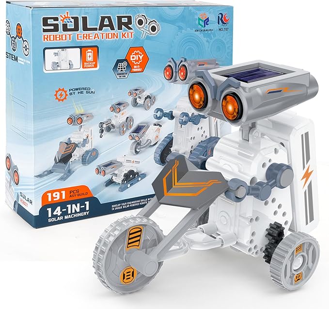 14-in-1 Solar Robot Building Kit STEM Gift for Kids Ages 8-13, 191 Pcs DIY Engineering Science Educational Robotic Toys, Solar Powered Educational Robotics for Boys & Girls
