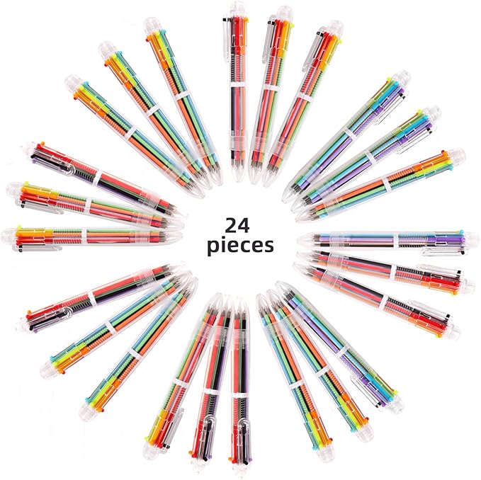 DAIKOYE 24 PCS 0.5mm 6-in-1 Multicolor Ballpoint Pen 6 Colors Transparent Barrel Ballpoint Pen for Office School Supplies Students Children Gift