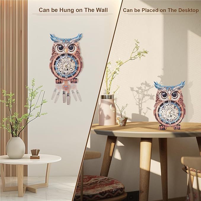 Kosmickiss 3D Wooden Puzzles for Adults, Owl Wooden Clock, DIY Model Building Kits for Adults, Owl Gifts for Women, Creative Decor for Home