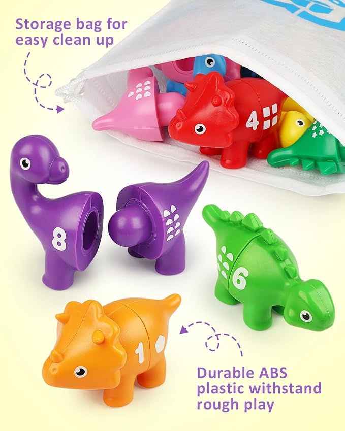 Coogam Numbers Matching Game 10PCS, 123 Counting Dinosaur Toys, Educational Preschool Montessori Fine Motor Skill Mathematics Learning Toys for 2 3 4 Years Old