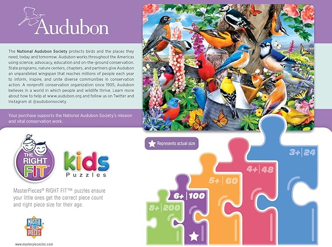 MasterPieces 100 Piece Jigsaw Puzzle for Kids - Audubon Spring Gathering-14"x19"