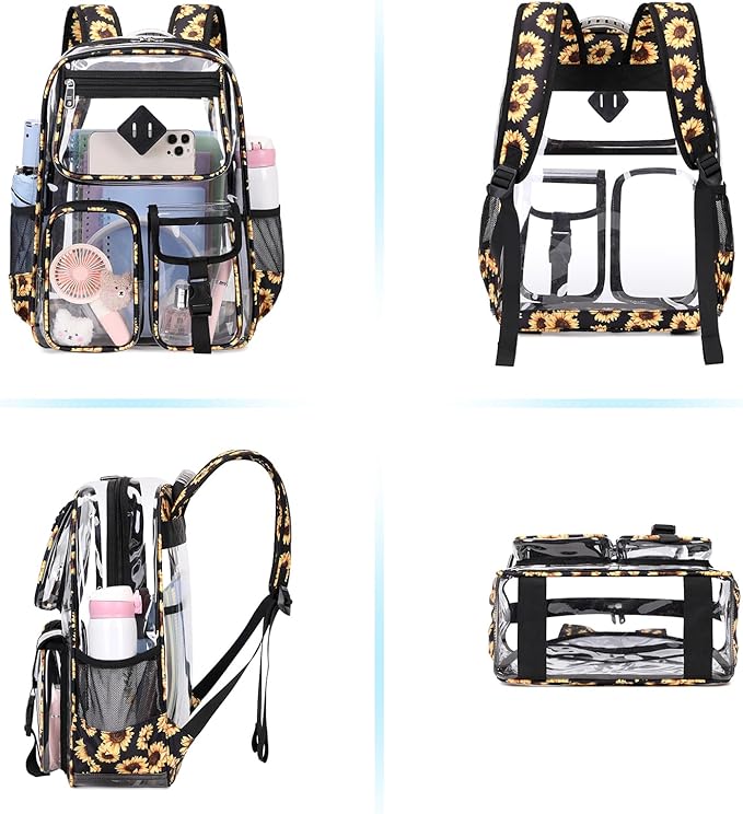 Clear Backpack for School,Heavy Duty PVC Transparent Bookbag for Girls Stadium Approved See Through Backpack