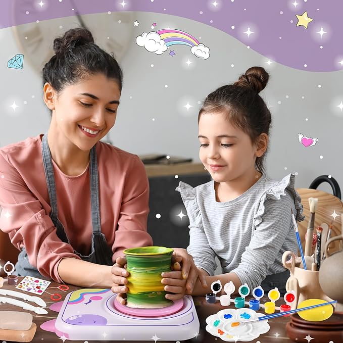 Pottery Wheel for Kids,Art Supplies Arts & Crafts Kit, Crafts Toys for Girls 8-12, Pottery Studio Craft Kit with 4 Pack Air-Dry Clay,Girls Toys Birthday Christmas Gift for Kids Ages 6 7 8 9 10 11 12+