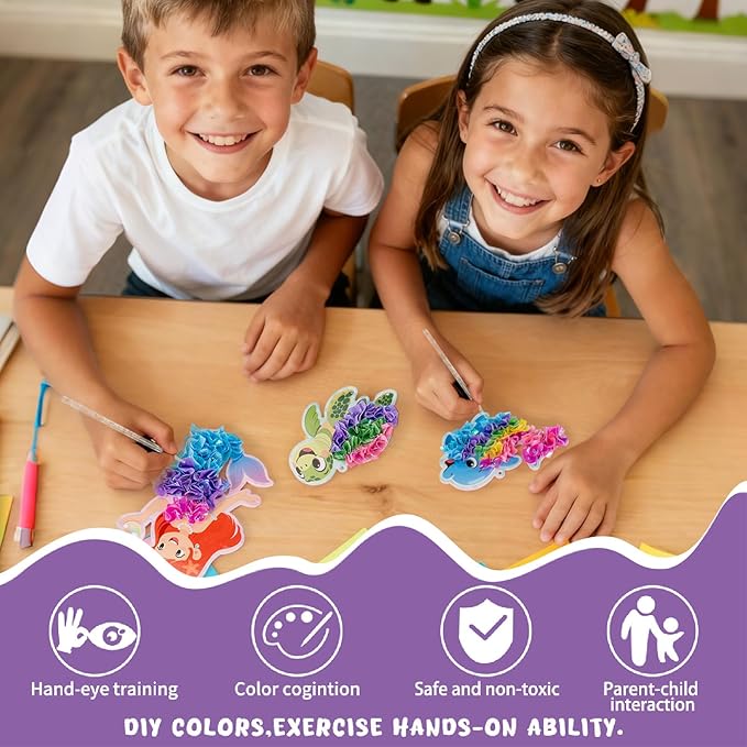 Poke in Art-Mermaid Theme, Poke in Fun Art Crafts for Kids Ages 4-8, DIY Craft Kits, Mess-Free Fabric Art and Craft, 4-6 - Mess-Free Craft - Birthday Gift Ideas for Girls Ages 4, 5, 6, 7, 8, 9