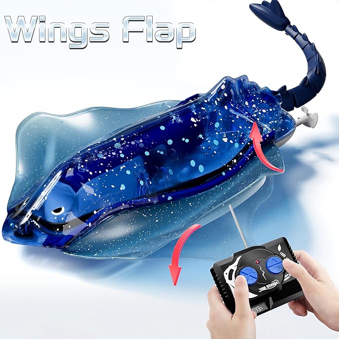 Remote Control Shark Toys for Boys Kids, 1:18 Scale High Simulation Manta Ray for Pool, Electric RC Shark Stingray Fish Pool Outdoor Toys with Light & Diving Function for 5 6 7 8 9 Year olds Kids Boys